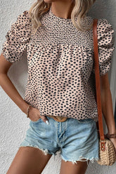 Bluse mit gesmokten Puffärmeln und Animalprint
